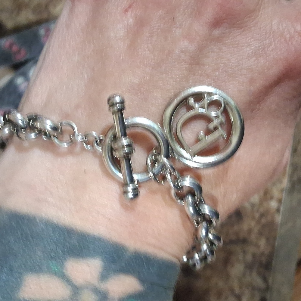 Dior Silver Pendant Charm With Unbranded Silver Toggle Chain Bracelet Upcycled
